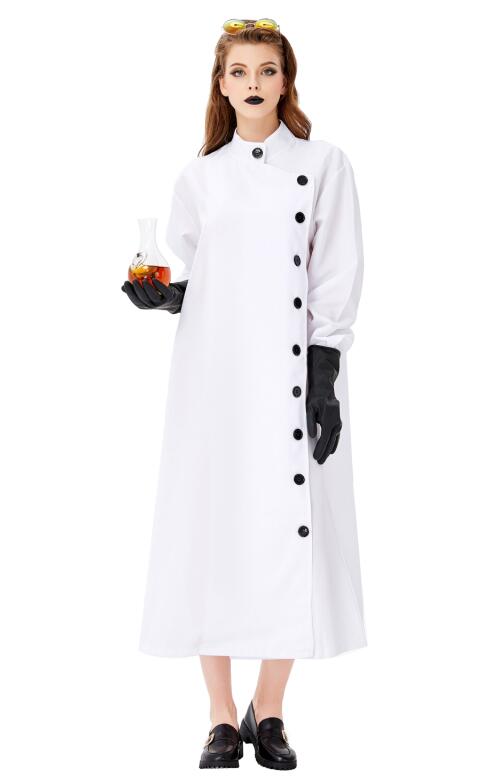 F1937 3pcs Unisex Crazy Scientist White Long Robe Halloween Cosplay Costume
